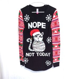 No Boundaries Nope Not Today Cat Christmas Sweater Size Medium